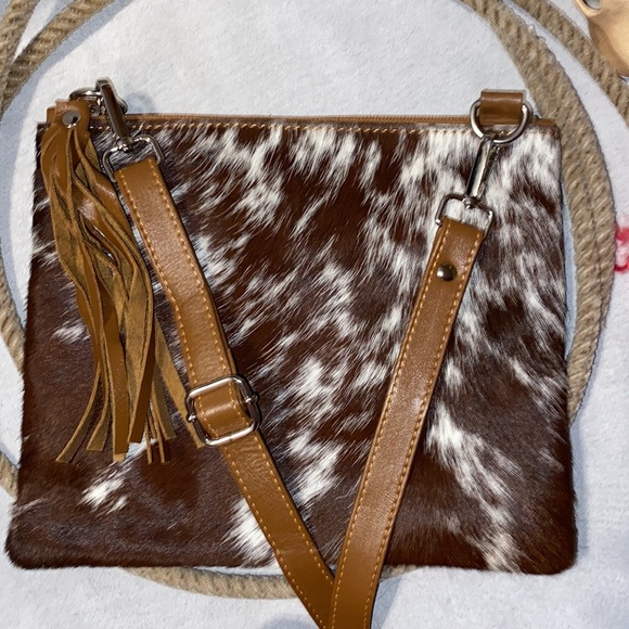 New Handmade Real Cowhide Leather Crossbody Purse Handbag Hair On - Picture 4 of 4